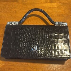 Brighton Vintage Wallet Clutch Hand Bag Crossbody Leather Silver Hardware